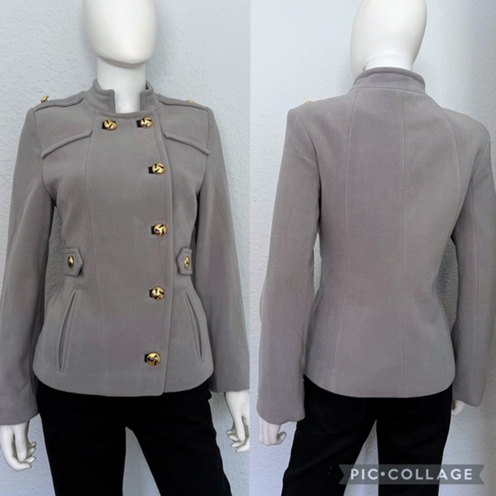 NWT‎ SHORT MILITARY COAT ASYMMETRIC FRONT LIGHT GRAY JACKET LINED WOOL BLEND